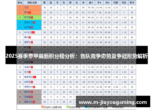 2025赛季意甲最新积分榜分析：各队竞争态势及争冠形势解析